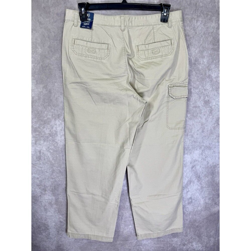IZOD Pants Mens 34x30 Beige Khaki Soft Wash Perfection Cargo 100% Cotton NEW - Picture 6 of 9